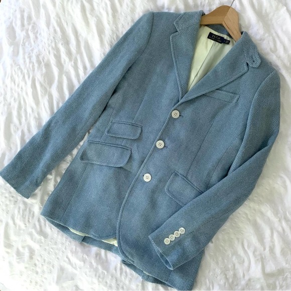 New Polo Ralph Lauren Blazer Blue Herringbone Linen Silk - Picture 3 of 16